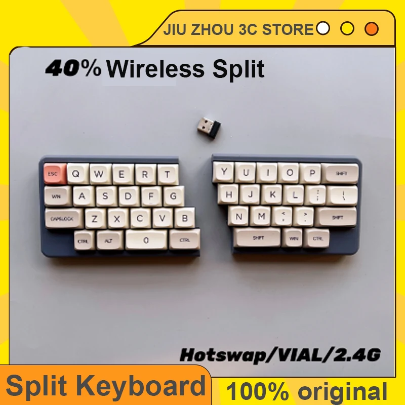 40％ 2.4G Wireless Split Keyboard Ergonomics DIY Support Hot Swappable VIAL Split Mechanical Keyboard Kit 1200mah Battery Custom