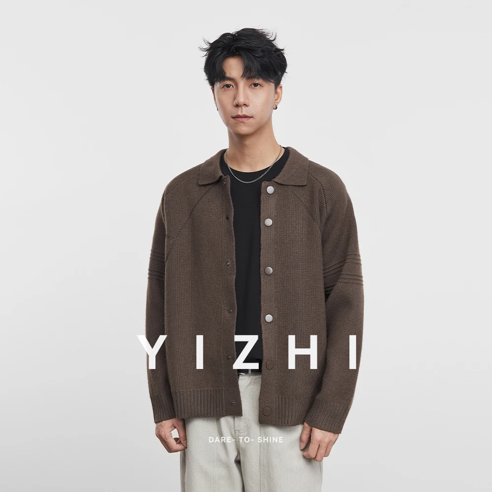 Men's Clothing Spring and Autumn Knitted Cardigan Jacket Men's Lapel Sweater Loose Casual Lazy Style Solid Color Top Jacket