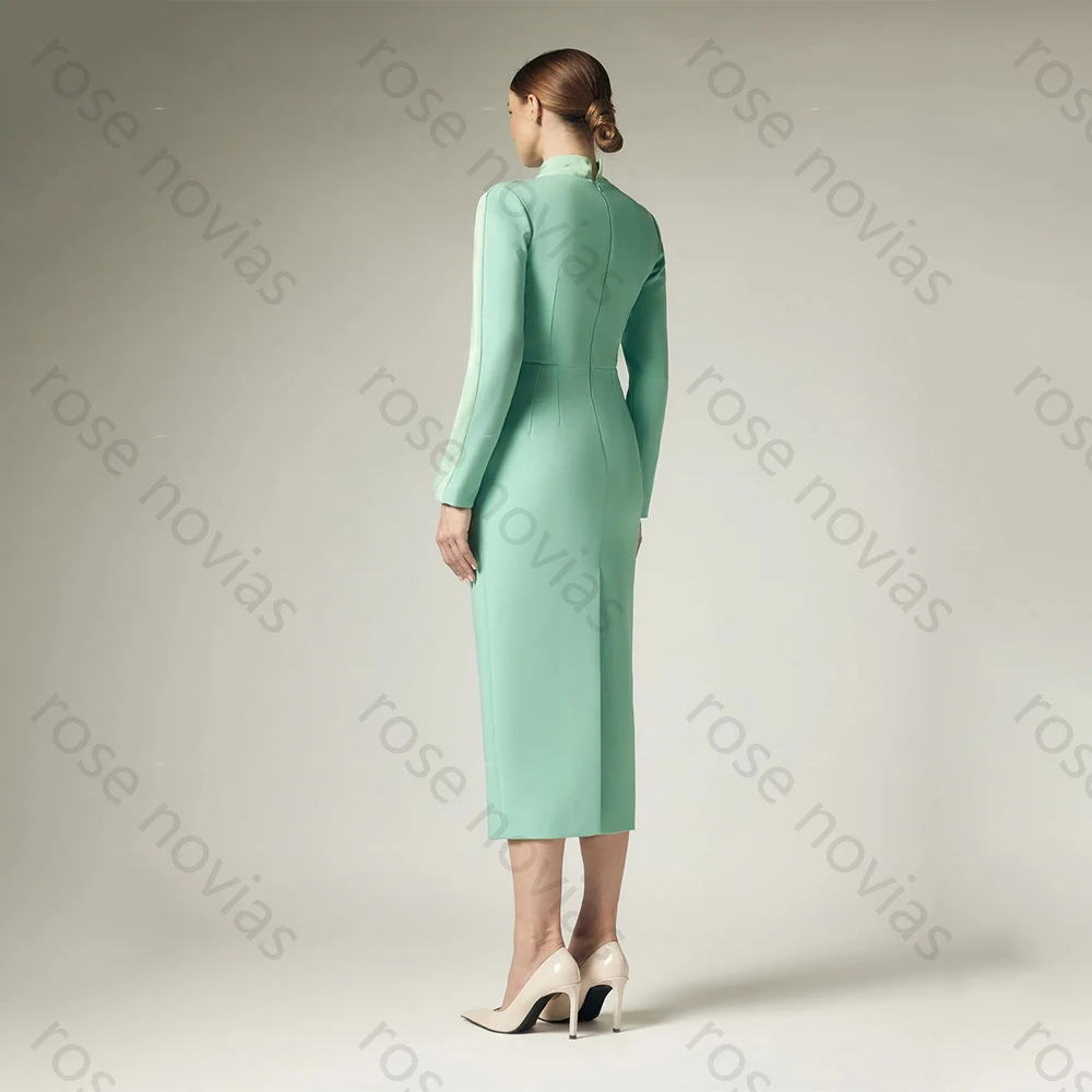 High Quality Simple Elegant Evening Dresses Jersey for Mid-calf O-Neck Slit Prom Dress A-line Vestidos De Fiesta Customized image 2