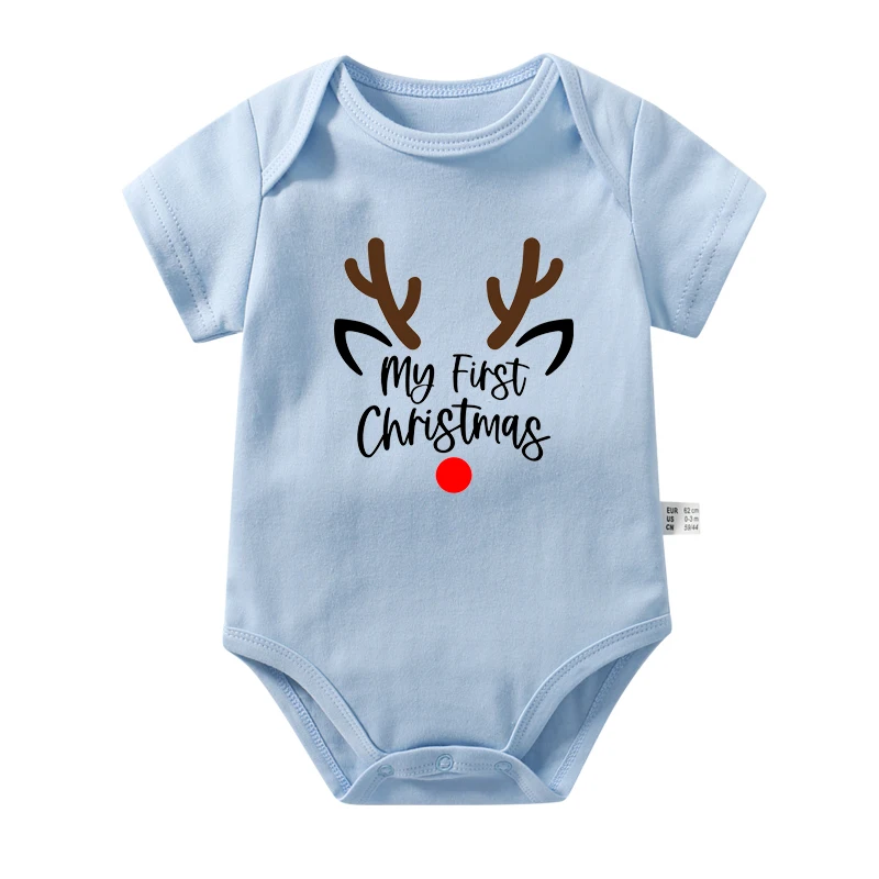 My First Christmas Baby Romper Reindeer Antlers Red Nose Print Newborn Bodysuit Xmas Holiday Photo Outfit Infant Onesies view 3