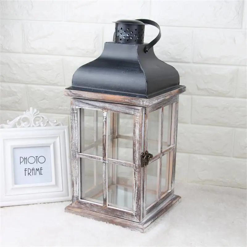 

Windproof Lantern Wooden Nordic Romantic Creative Vintage For Church Wedding Decor Candlestick Retro Hanging European