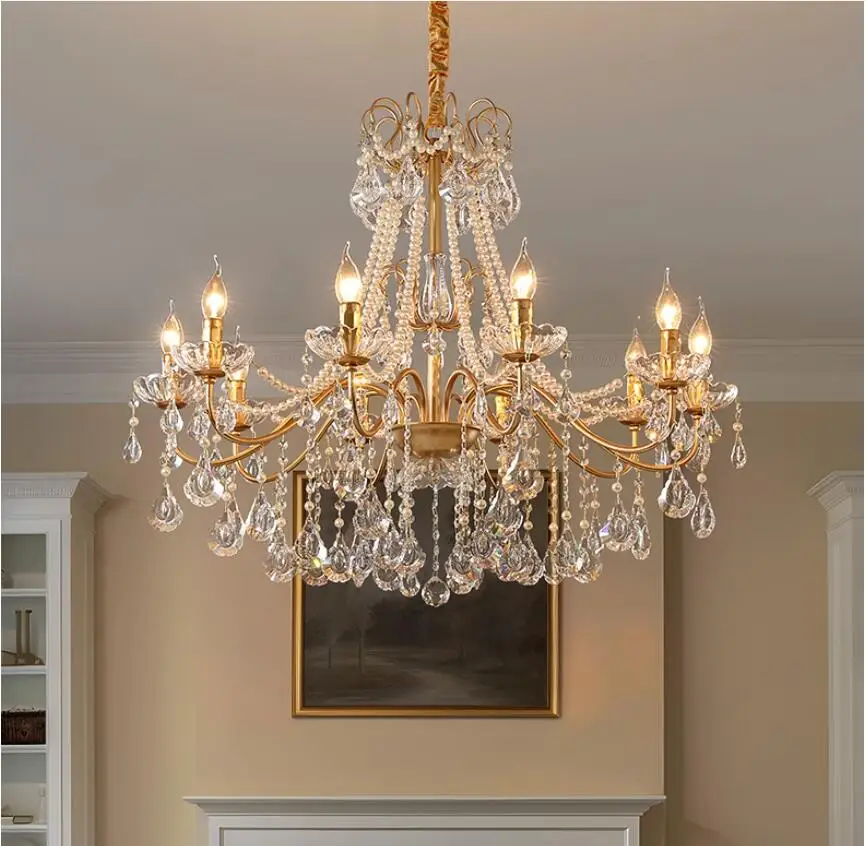 

Modern Style Crystal Candle Chandelier Luxury Golden Iron Deco Hanging Light For Living Room Model Living Room Lamp Luminaire
