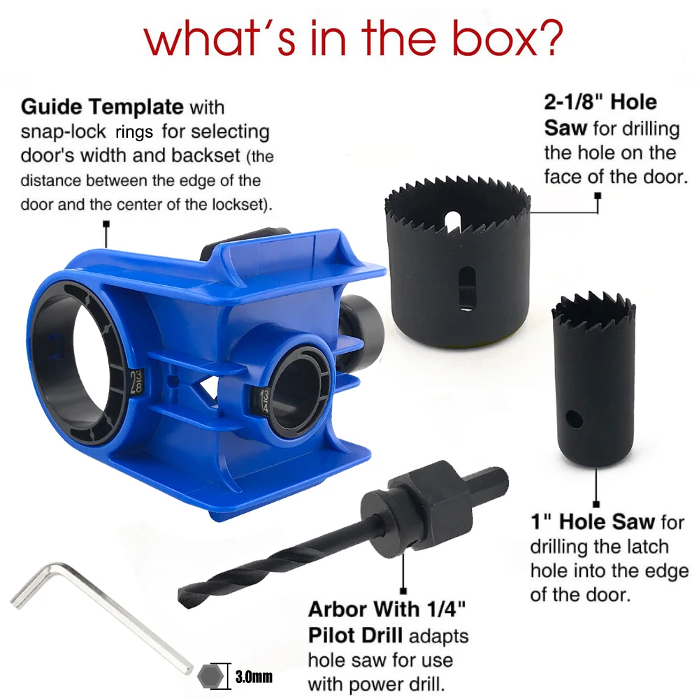 مجموعة تركيب قفل الباب، قاطع منشار ثقب الباب الخشبي ومجموعة أدوات نقر للأبواب الأساسية الصلبة/المجوفة، أدوات تحسين المنزل السقري