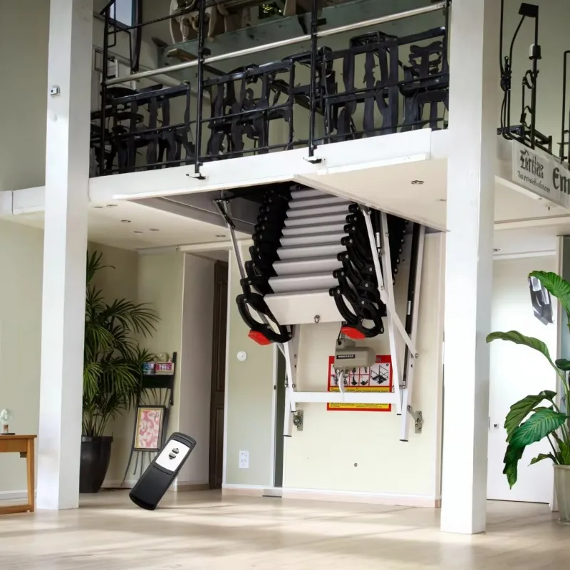 Customized Household Attic Electric Ladder With Remote Control Loft Extending Stairs for Small Dwelling Apartment