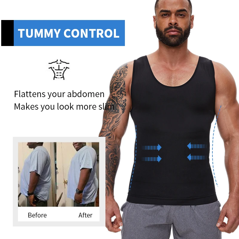 Men Compression Slimming Vest Body Shaper Waist Trainer Corset Tank Tops Undershirt Abdomen Slimming Shapewear Fat Burn Fitness