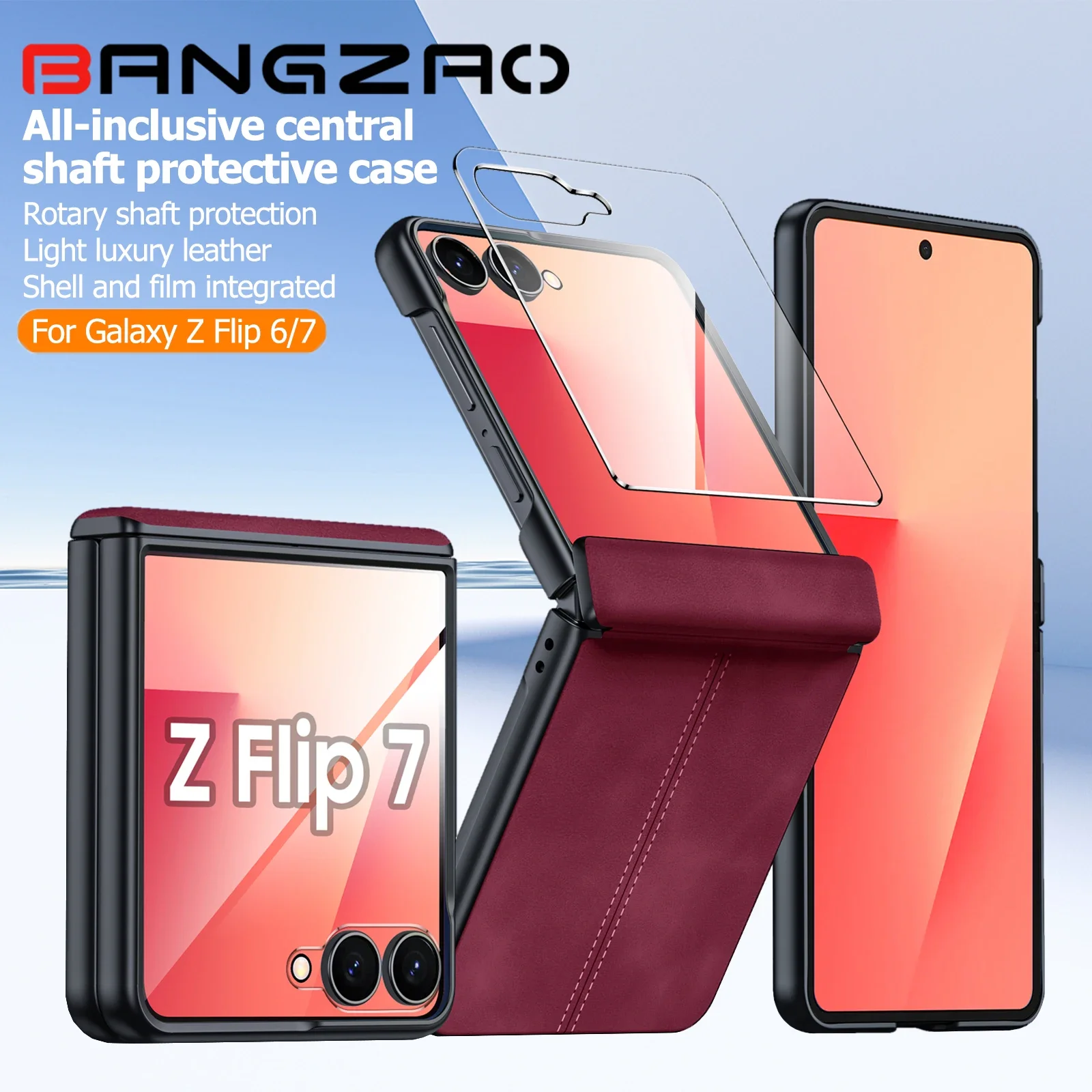 

Встроенная защитная пленка для экрана, защита шарниров, матовый ПК из искусственной кожи, для Galaxy Z Flip 6/7/7 FE, противоударный чехол для телефона, красный