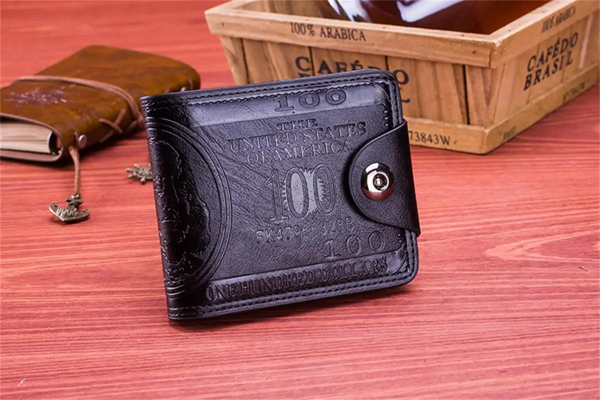 Dihope-billeteras de cuero con patrón de dólar estadounidense para hombre, billetera masculina de gran capacidad, tarjetero para fotos, 100