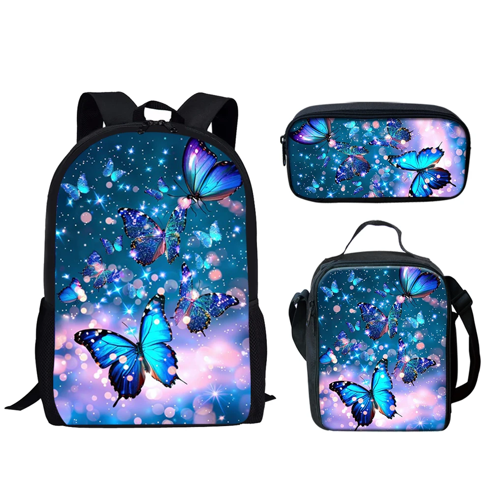 

Belidome Blue Butterfly Design 3Pcs School Bags Set for Teen Boys Girls Schoolbag Backpack for Student Bookbag Mochila Infantil