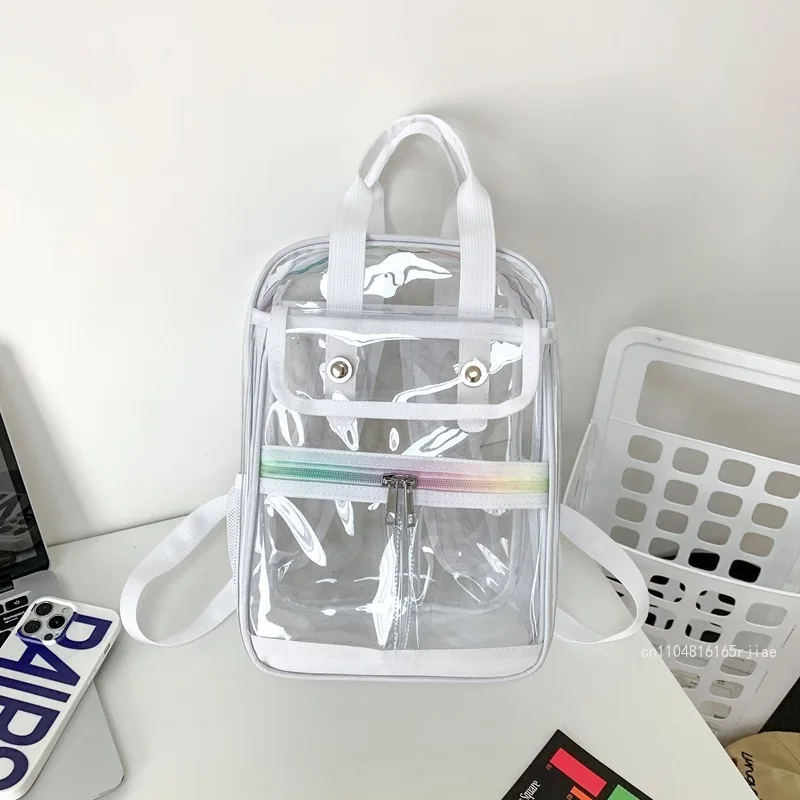 New Transparent Backpack Fashionable High-quality Pvc Women's Backpack Solid Color Versatile Large-capacity Student Schoolbag