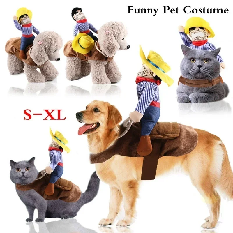 Pet Dog Cowboy Rider Clothes with Hat Cute Suit for Halloween Chrismas Festival Party Decorations Puppy Dogs Cosplay Costume