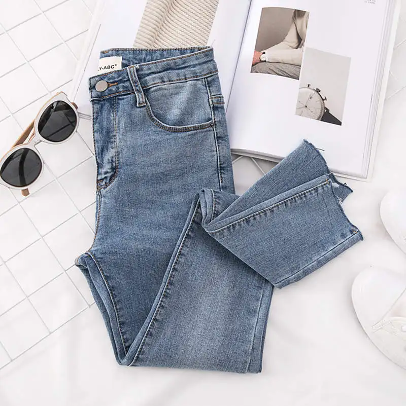 Chic High Waist Skinny Jeans Light Wash Women's Denim Pants Student Fashion Retro Style mid Stretch Elasticity Chinese Produc...