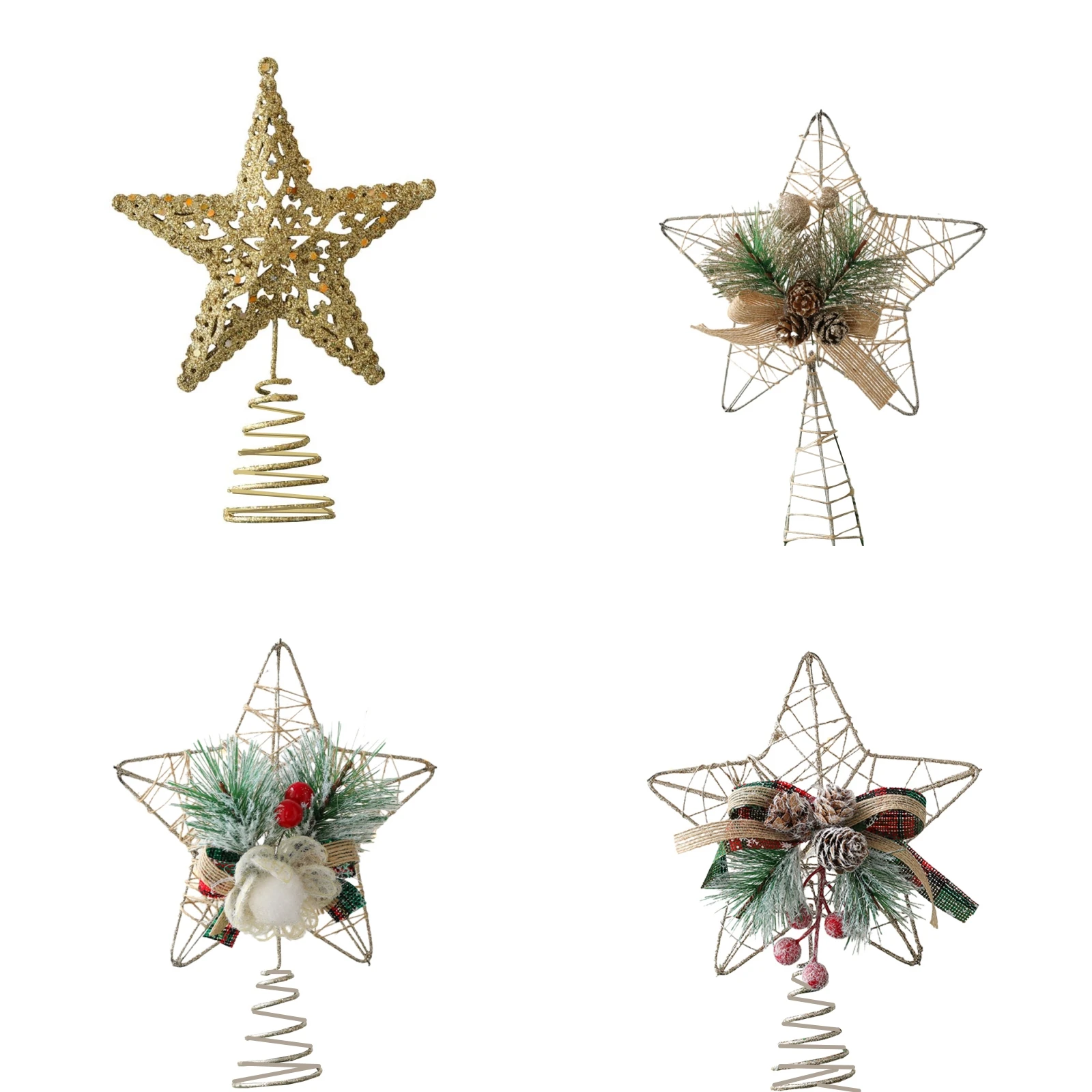 Enhance Your Christmas Tree with this Gold Star Tree Topper  Glittering 5 Point Design  Intricate Cut Outs  Stable Coil Base