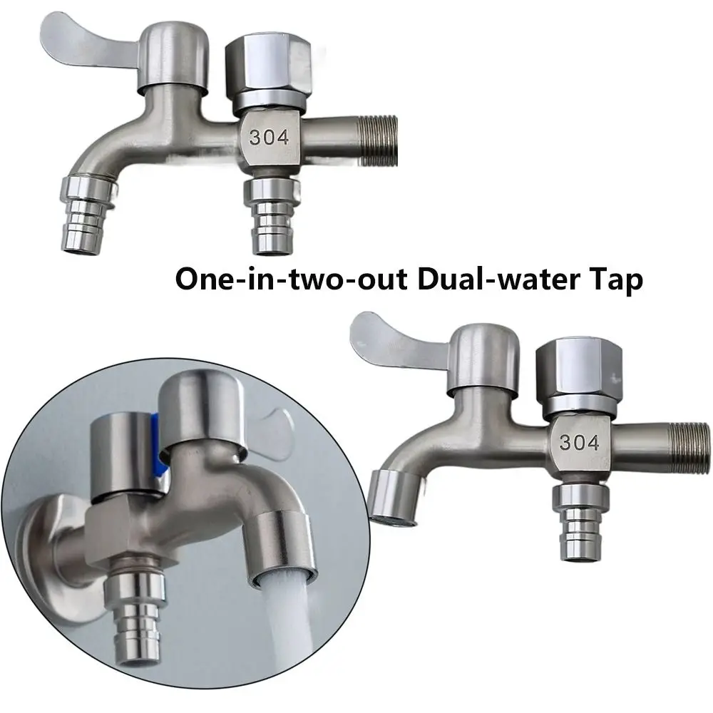 One-in-two-out Double Water Outlet Tap Stainless Steel Dual-water Dual-water Tap Water Switch Washing Machine Dual-water Tap