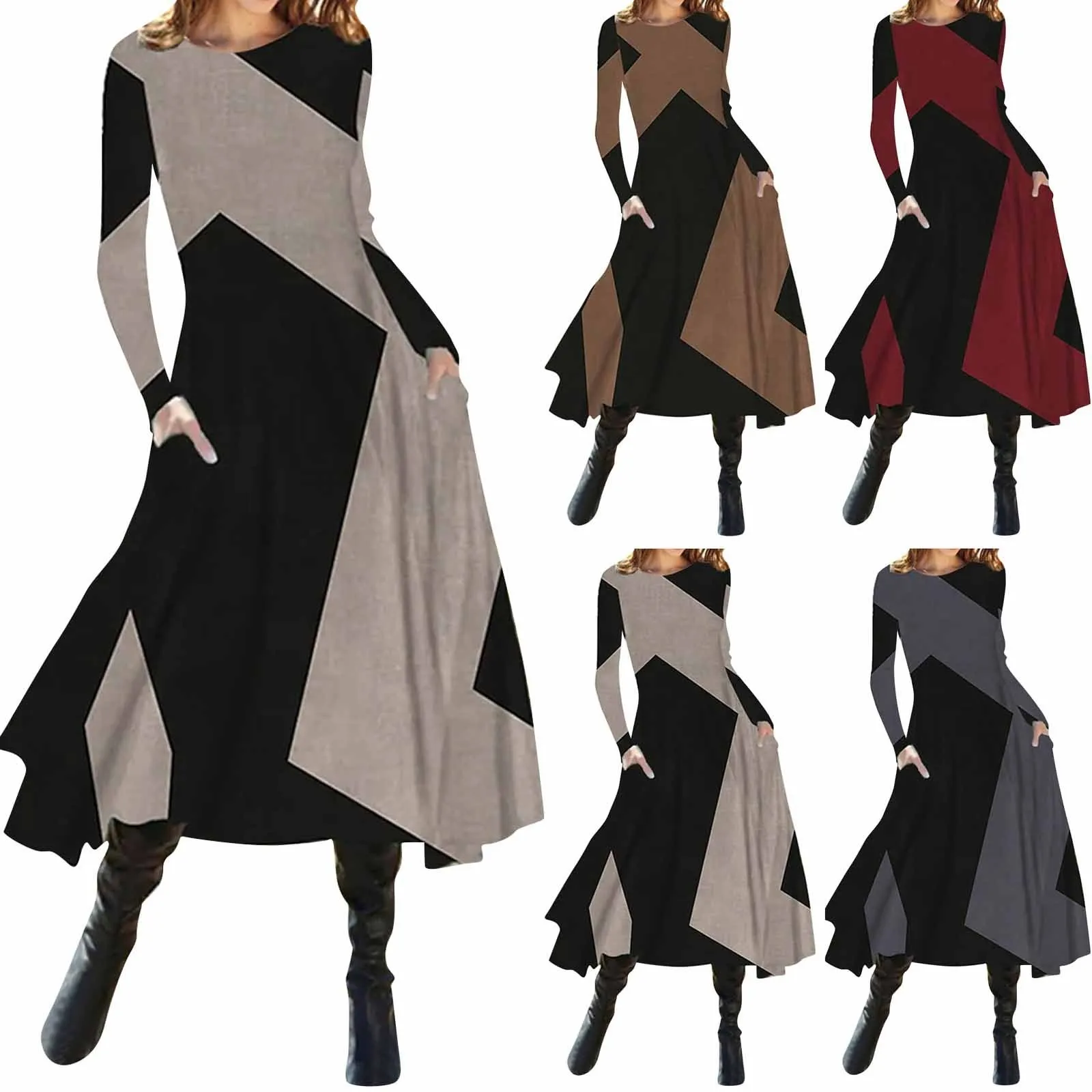 Elegant Women Long Dress V-Neck A-Line Dress Spring Autumn Vintage Cotton Long Sleeves Party Dresses Lady Casual Loose Vestidos