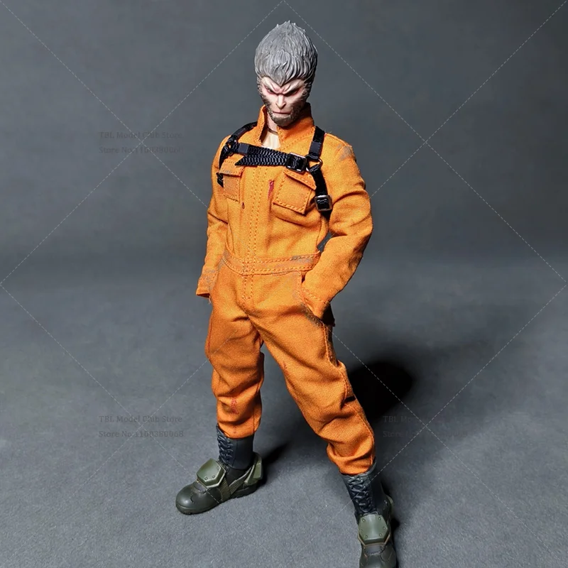 1/12 Scale Male Clothes Orange Integrated Workwear Distressed Style Jumpsuit For romankey ant 6-inch Action Figure Soldier