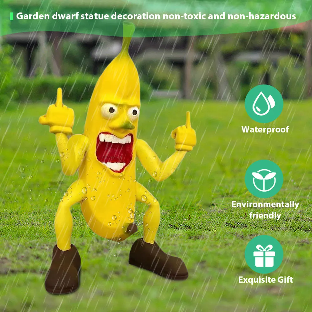 Unique Banana Statue No Toxic Waterproof Lawn Ornaments Decorations Middle Finger Banana Man Funny Gifts for Outdoor Garden