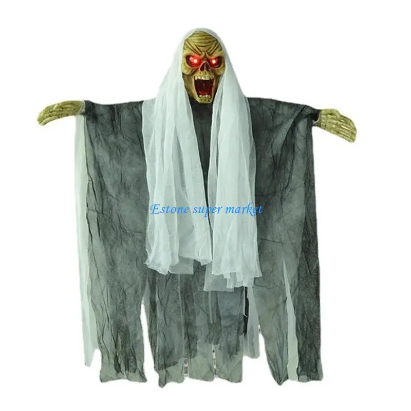 090B Halloween Voice Control Hanging Witch Hooded Creepy Robe, Haunted Prop Horror Club Halloween Decorations