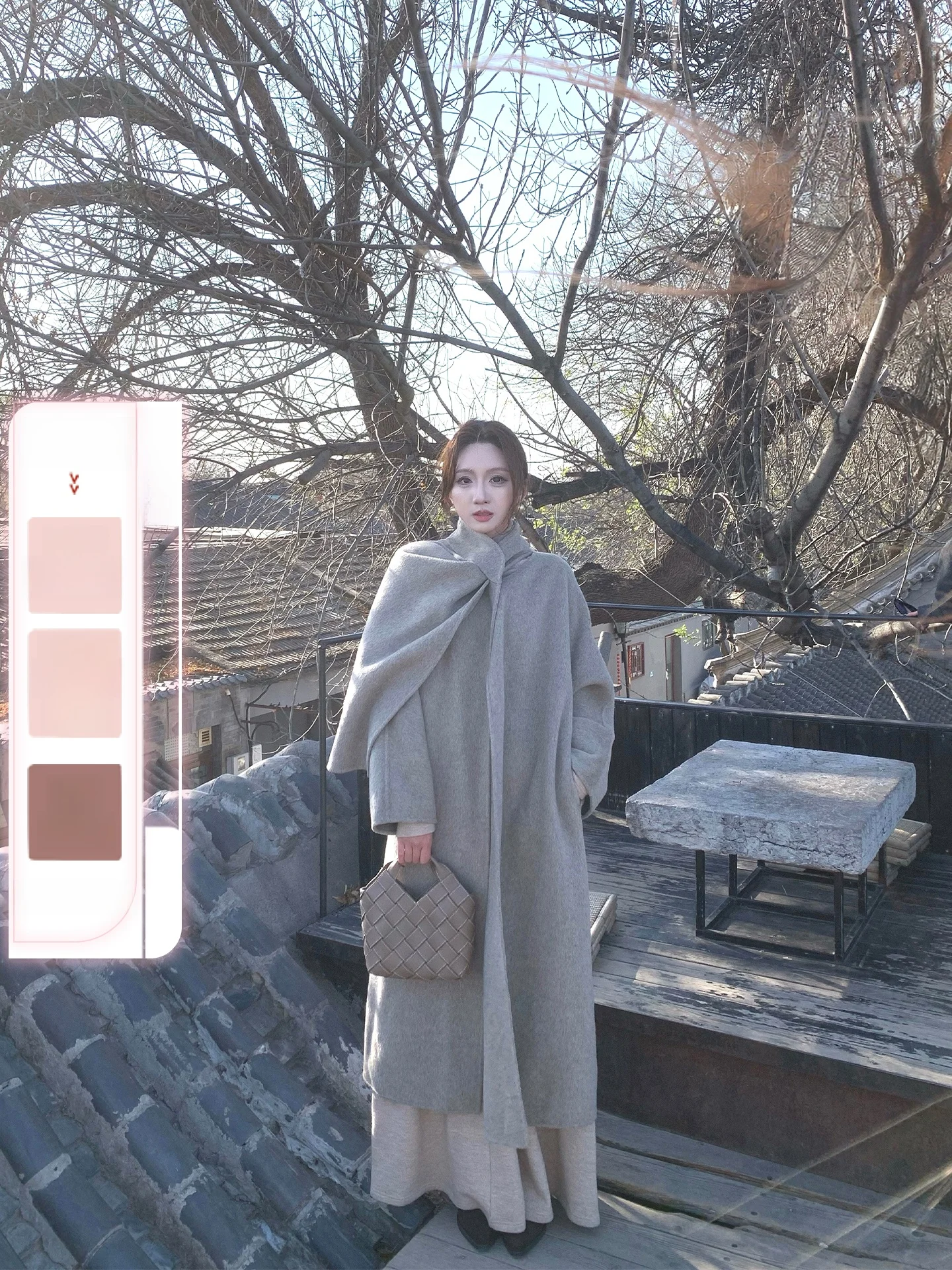 

Tina Fairy Ce Collar Coat Two-Way Wear Ele Sle Oats Color Long Sve Mid-Length Women's Woolen Jaet for Youth