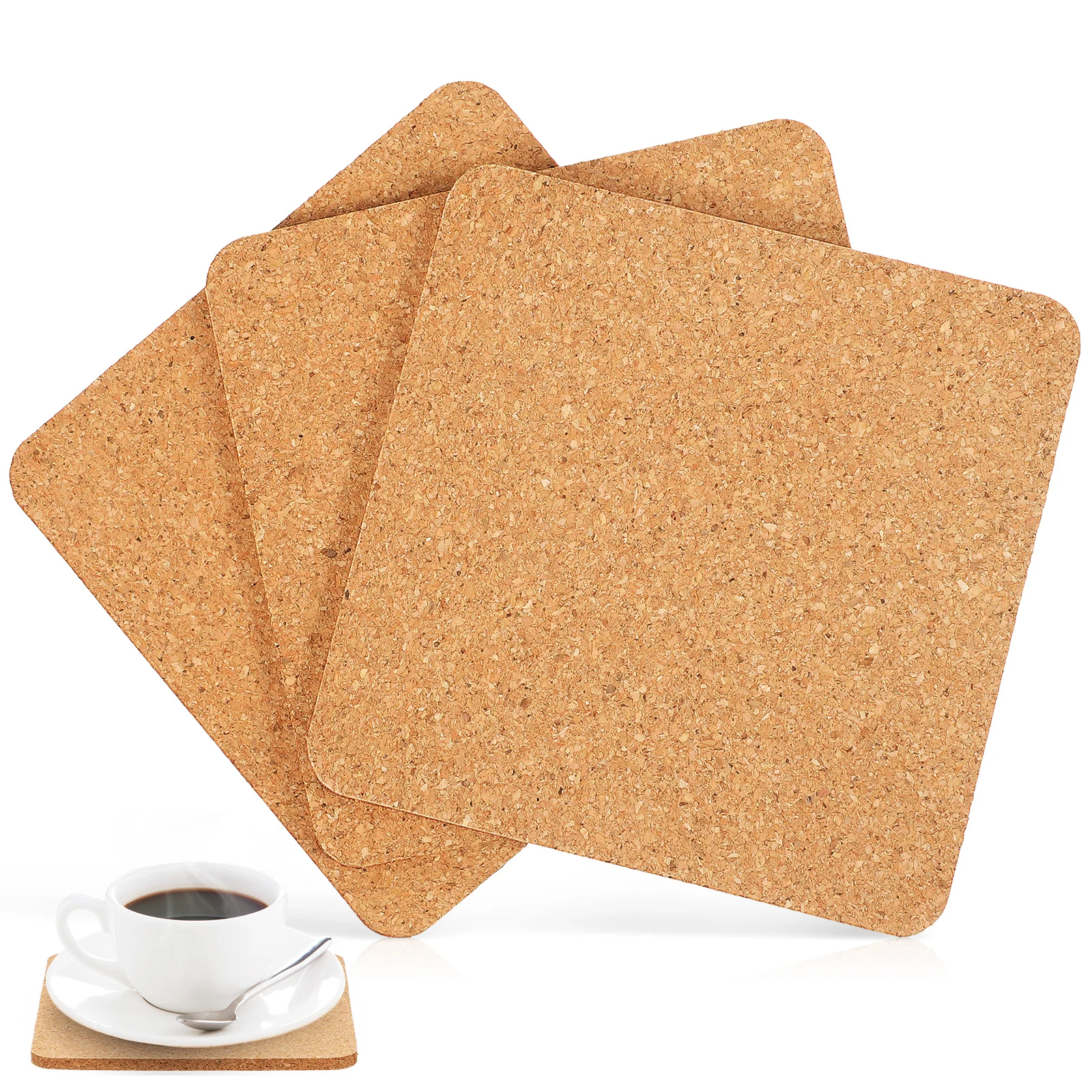 

3Pcs Cork Coasters Square Absorbent Heat Resistant Drink Mats Cup Coasters for Office Home Coffee Shop Table Protection