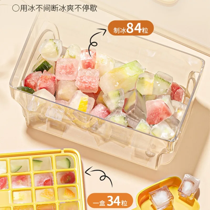 34/68 آلة صنع الثلج سيليكون علبة مكعبات الثلج مع غطاء الغذاء الصف قالب الثلج الإفراج السريع سهلة التنظيف للفريزر بنقرة واحدة اضغط