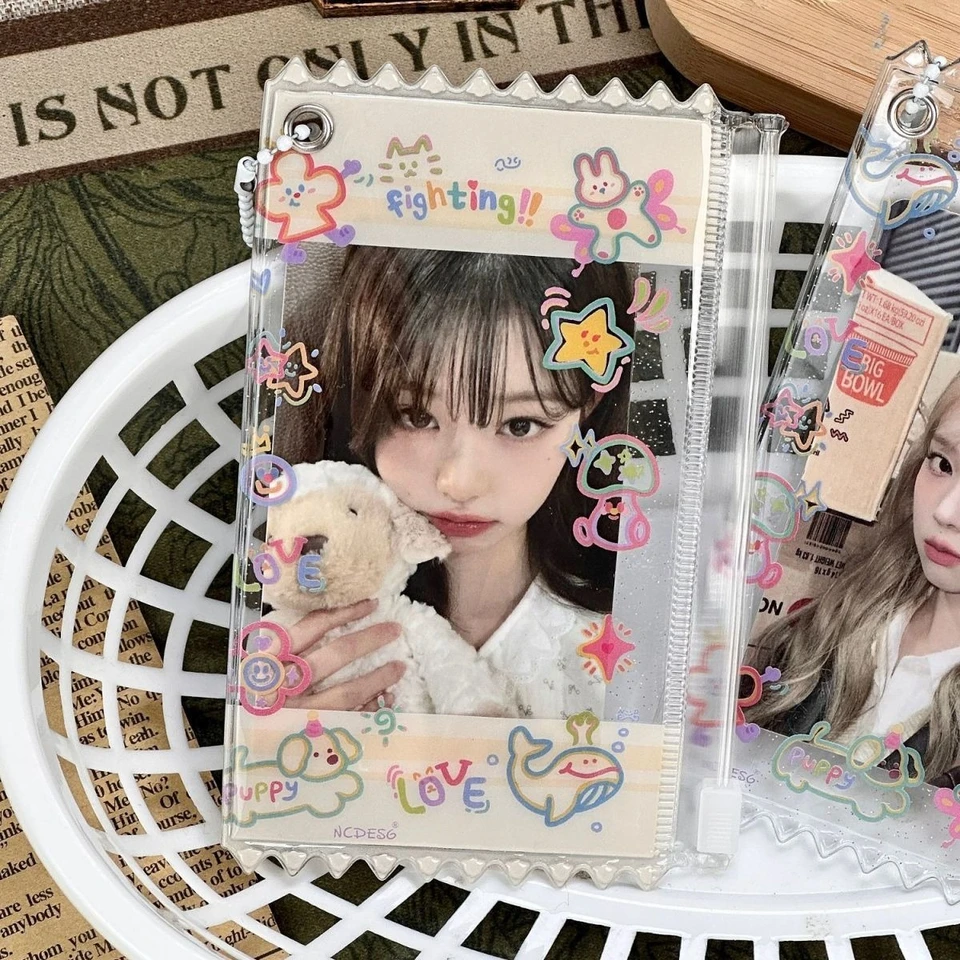 2pcs Dopamine Cute Graffiti Photocard Zipper PVC Case Polaroid