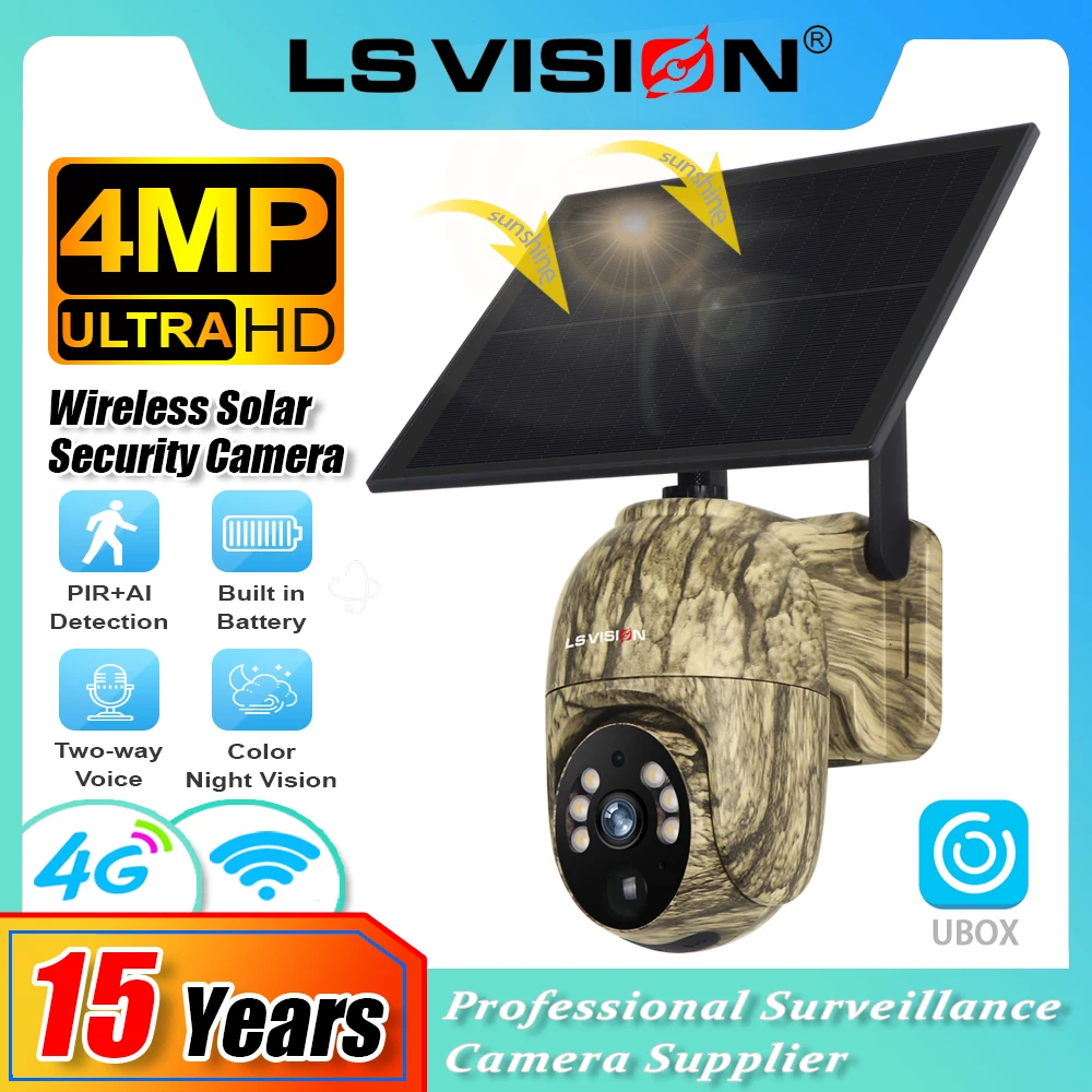 

LS VISION 4MP Wireless Hunting Solar Camera Human/Animal Detection Ubox WiFi/4G Indoor Outdoor Monitoring Camera Waterproof CCTV