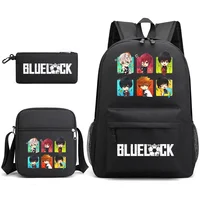 Mochila de dibujos animados de Anime con cerradura azul, tres juegos de mochilas para adolescentes, tres juegos de mochila de gran capacidad, bolso de hombro, bolso para bolígrafos