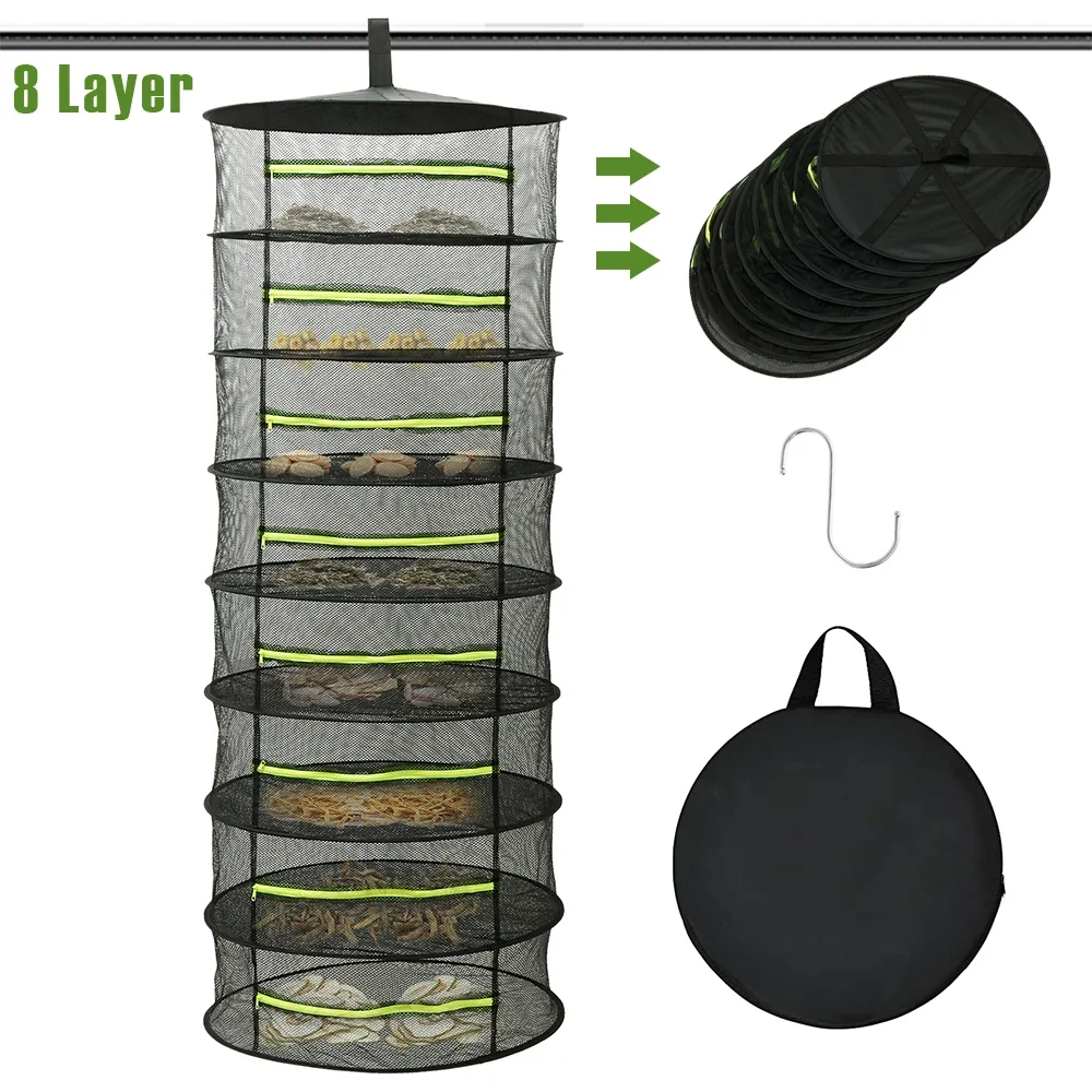 

8-слойная сушилка для трав, нейлоновая подвесная сушилка с застежкой-молнией, дышащая подвесная сетчатая корзина, сушилка для цветов, бутонов, растений