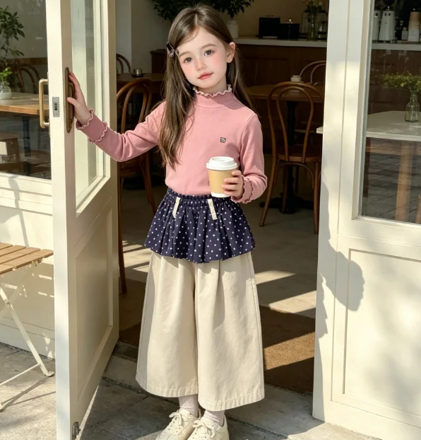 Girls Pants 2026 Autumn and Winter New Childrens Clothing Korean Girl Baby Fashion Wave Point Fart Curtain Straight Tube Pants
