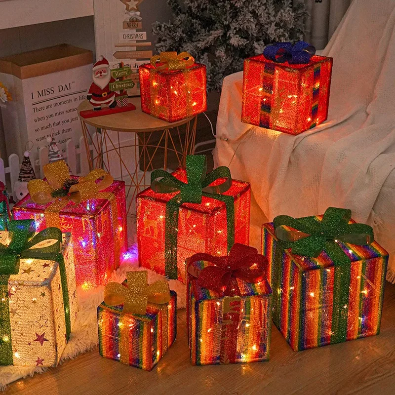 Festive Glow Christmas Box Trio, Decorative Set for Creating a Holiday Atmosphere