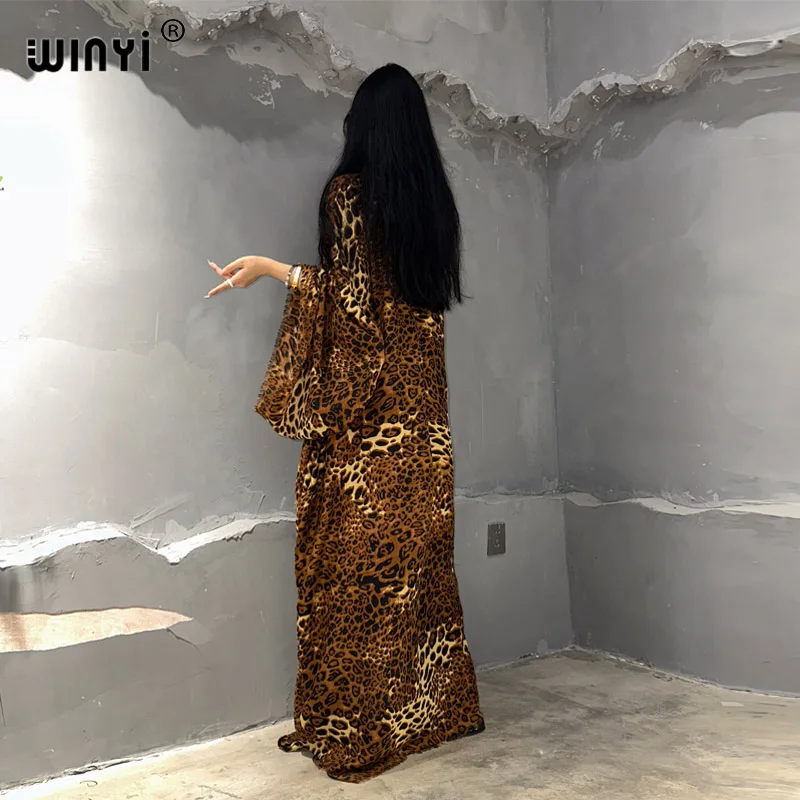 WINYI kimono Cotton feel leopard print beach cover-ups Elegant Cardigan sexy holiday Africa coat beach outfits for women kaftan