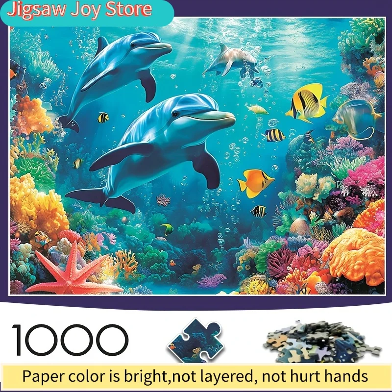 

A Box of (1000pcs) Adult Mini Puzzles with Two Dolphins Under The Sea Design - Scratch-Resistant, High Difficulty, Suitable fo