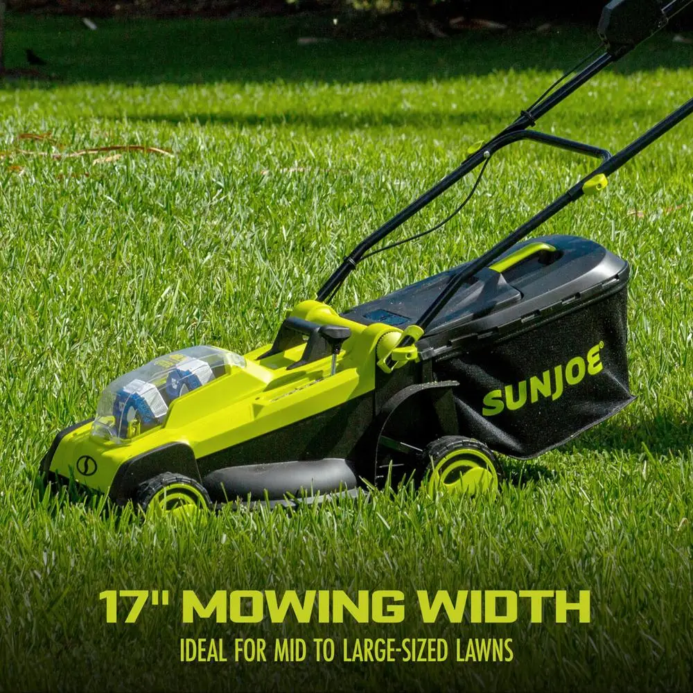 Battery Powered Walk-Behind Lawn Mower 17" Mulching w/ Adjustable Height & 11-Gallon Grass Catcher