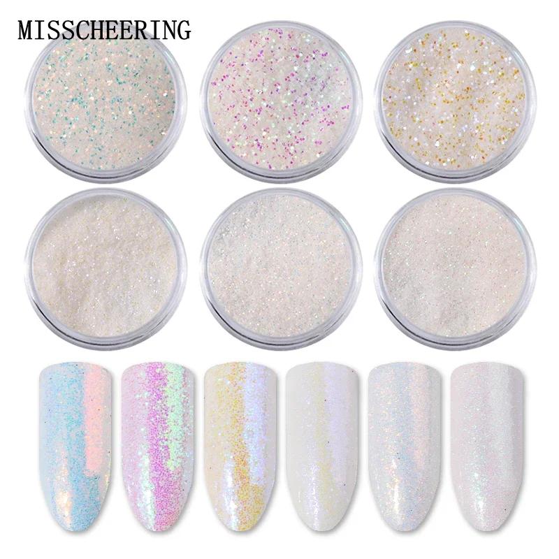 Ensemble de paillettes blanches pour nail art, poussière de sirène, petits démontrent, décorations pour bricolage, 6 pièces, N64.Glitters