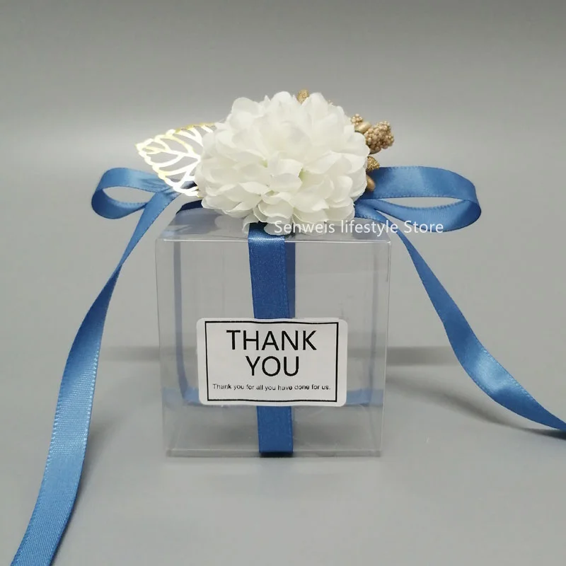 20PCS Vintage Gift Box Artificial Flower Transparent Box Birthday Party Wedding Favors Gift for Guest Packaging Candy Bags