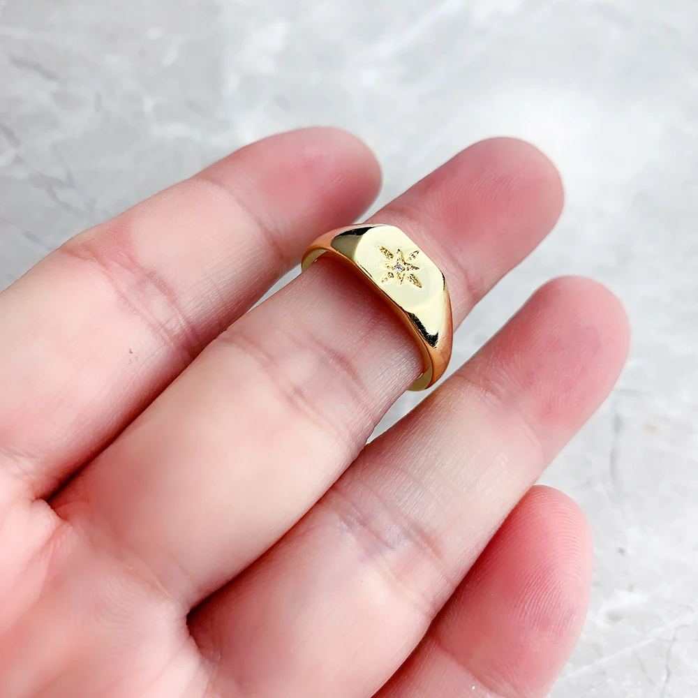 Siegelring, Vintage-Stern, Gold, Europa-Stil, nostalgischer feiner Schmuck für Frauen, Sommer, brandneues Geschenk aus reinem 925er-Sterlingsilber – Detail 7