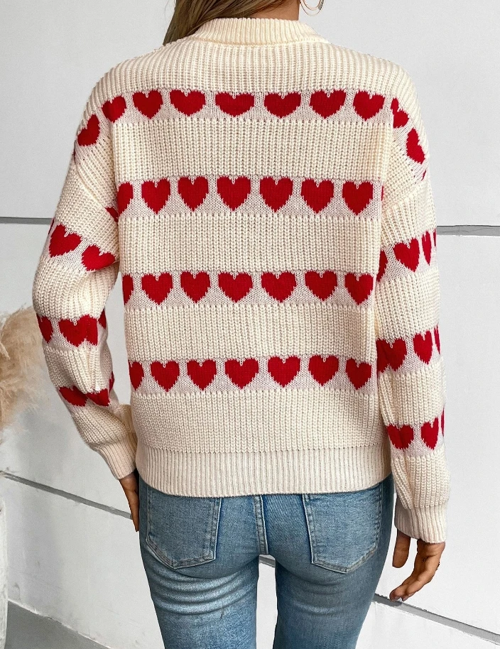 Autumn Winter Women's Sweater Love Head Set Fashion Versatile Knitted Sweater Casual Retro Sweater Quick Delivery of Spot Goods