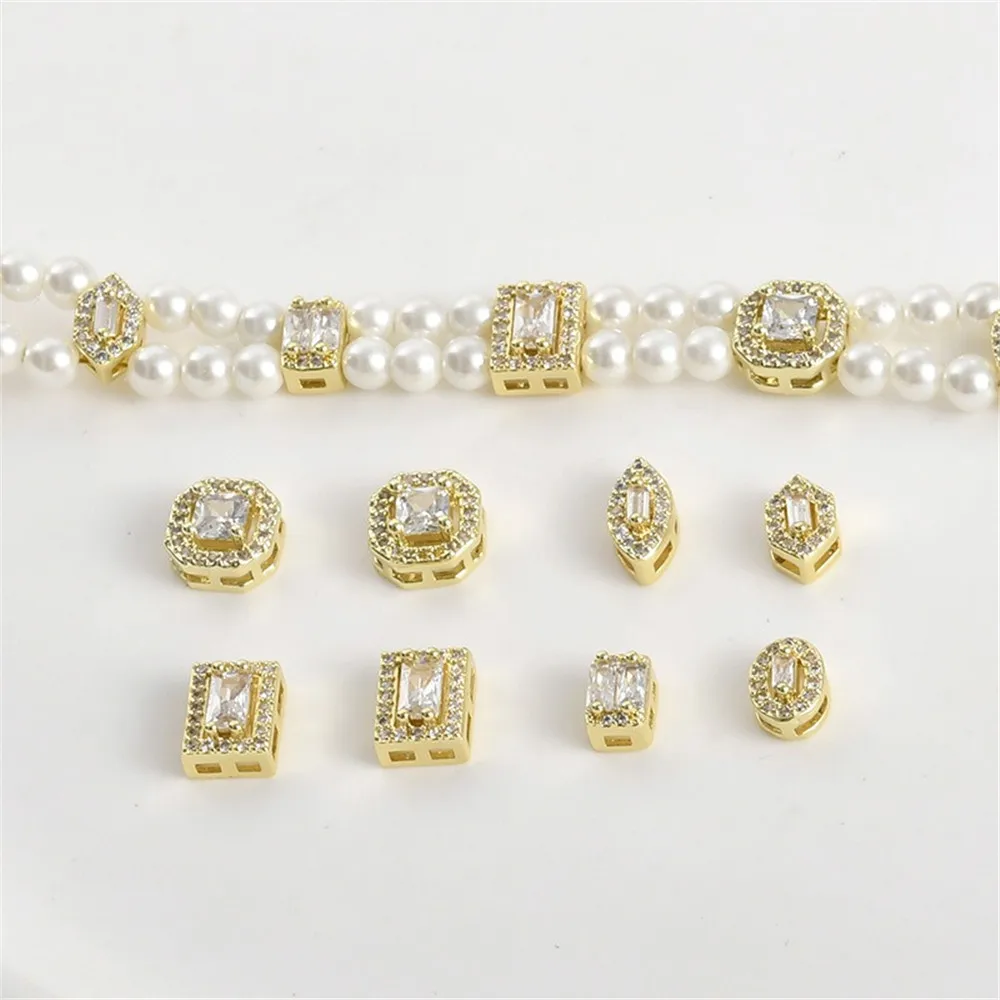 

Copper Plated 14k Real Gold Color Geometric Porous Zircon Bead Spacer DIY Handmade Beaded Bracelet Necklace Accessories Material