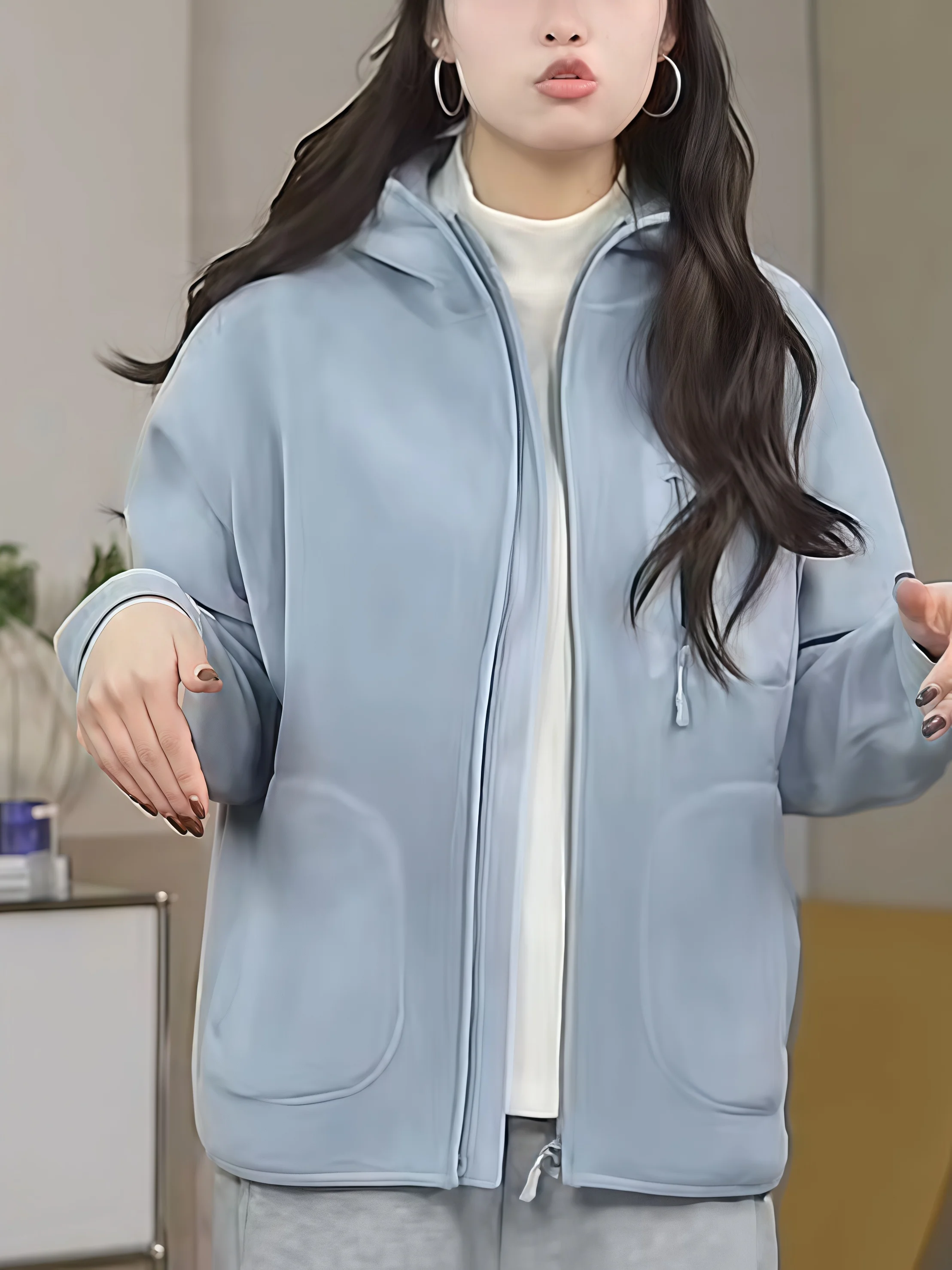 

Женская свободная теплая толстовка-куртка с длинным рукавом, синяя, высококачественная, модная, осенне-зимняя, новая, в корейском стиле, верхняя одежда