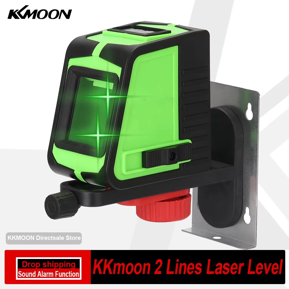 KKmoon 2 Lines Laser Level Large Window Leveling Tool with Sound Alarm Function Powerful Green Beam Laser Level