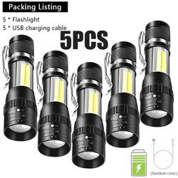 1-5PCS Mini LED Flashlight Zoom Torch COB+XPE Lamp Built-in Battery Lamp Outdoor Waterproof Emergency Pocket Light With Pen Clip