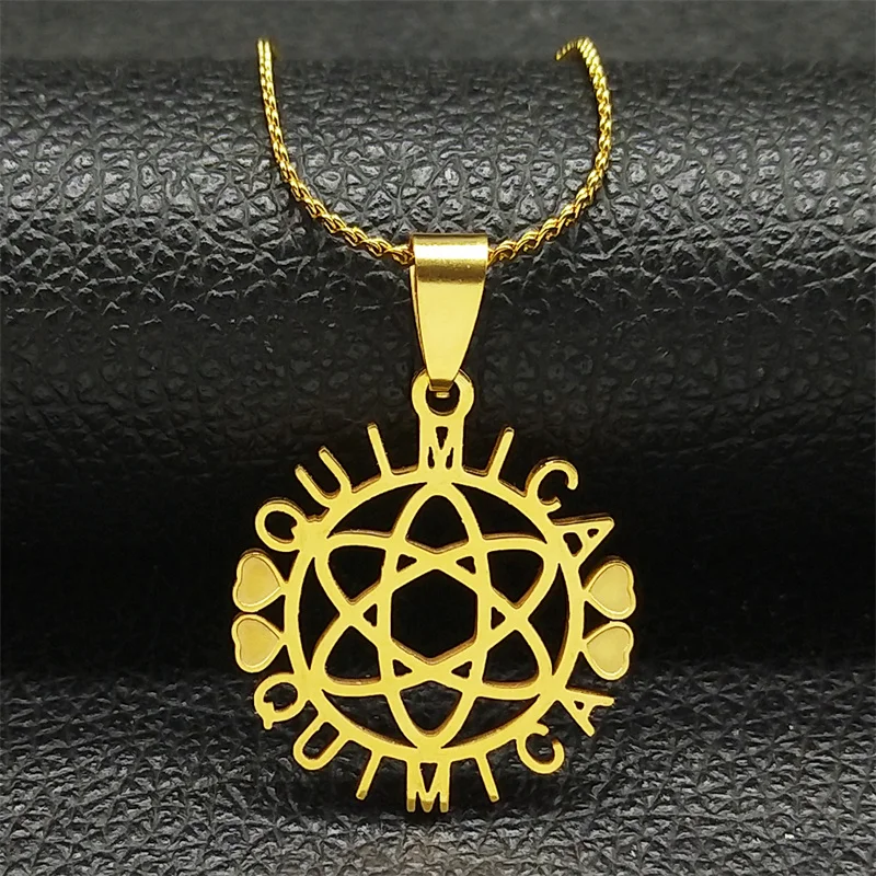 Quimica Chemistry Letter Round Hollow Pendant Necklace for Women Stainless Steel Fashion Chain Jewelry Gifts 8210-QKC