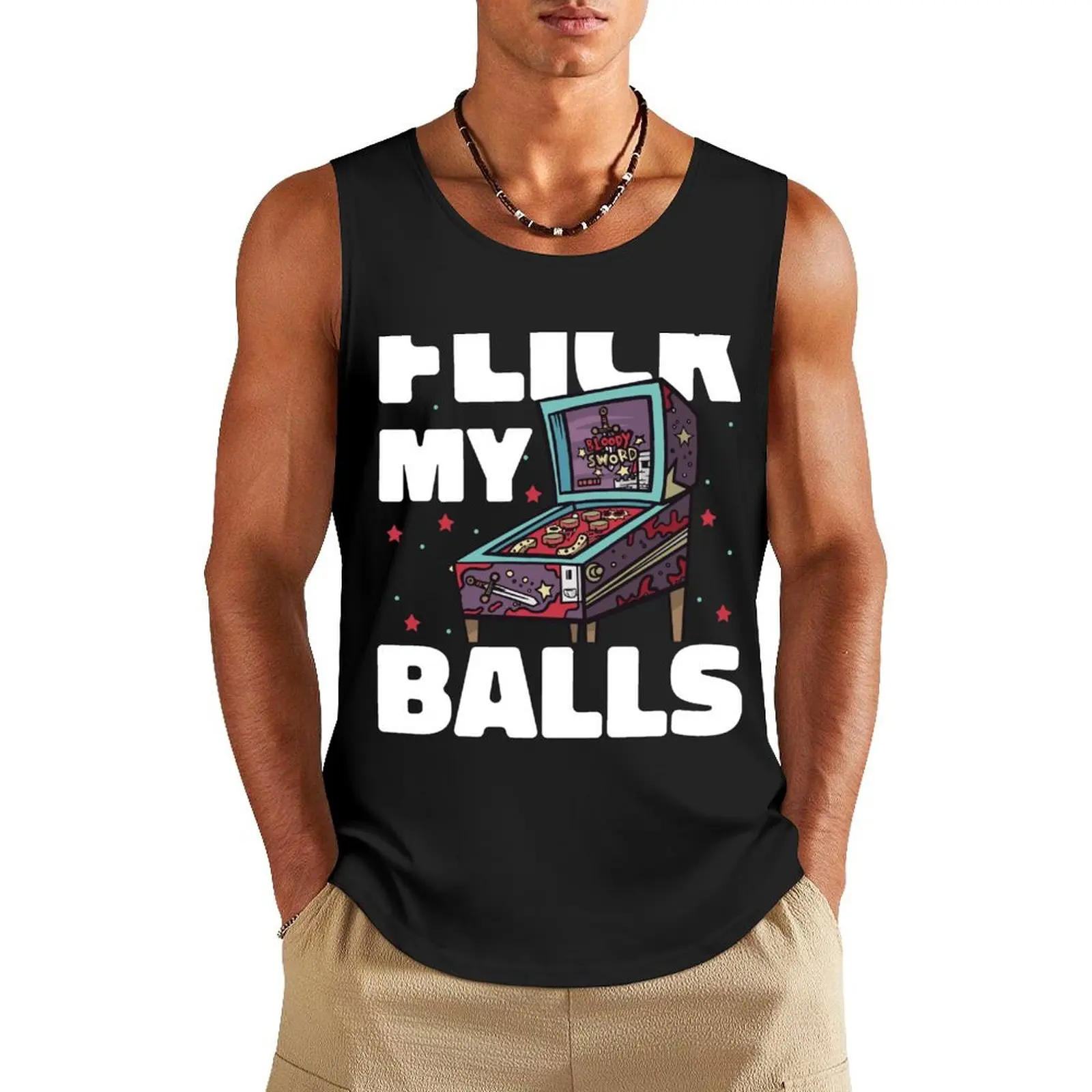 

Funny Retro Pinball Machine Cartoon Tank Top clothing men man sexycostume T-shirt male Bodybuilding clothing man