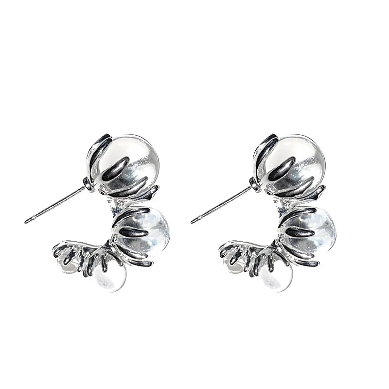 New Trend Silver Color Plated Transparent Round Balls Stud Earrings For Women Korean Fashion Earring For Girl Jewelry Wholesale