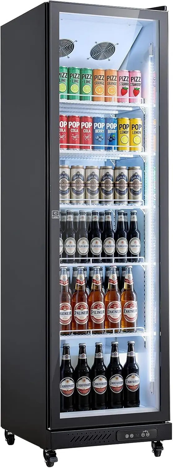 Commercial Merchandiser Refrigerator, 12.4 Cu.Ft / 350 L Glass Door Display Refrigerator, Upright Beverage Cooler Fridge with 5