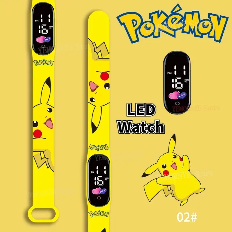 

New Pokemon Digital Watch Anime Pikachu Squirtle Eevee Charizard Student Silicone LED kids Sport Wristband Waterproof Watch Toy