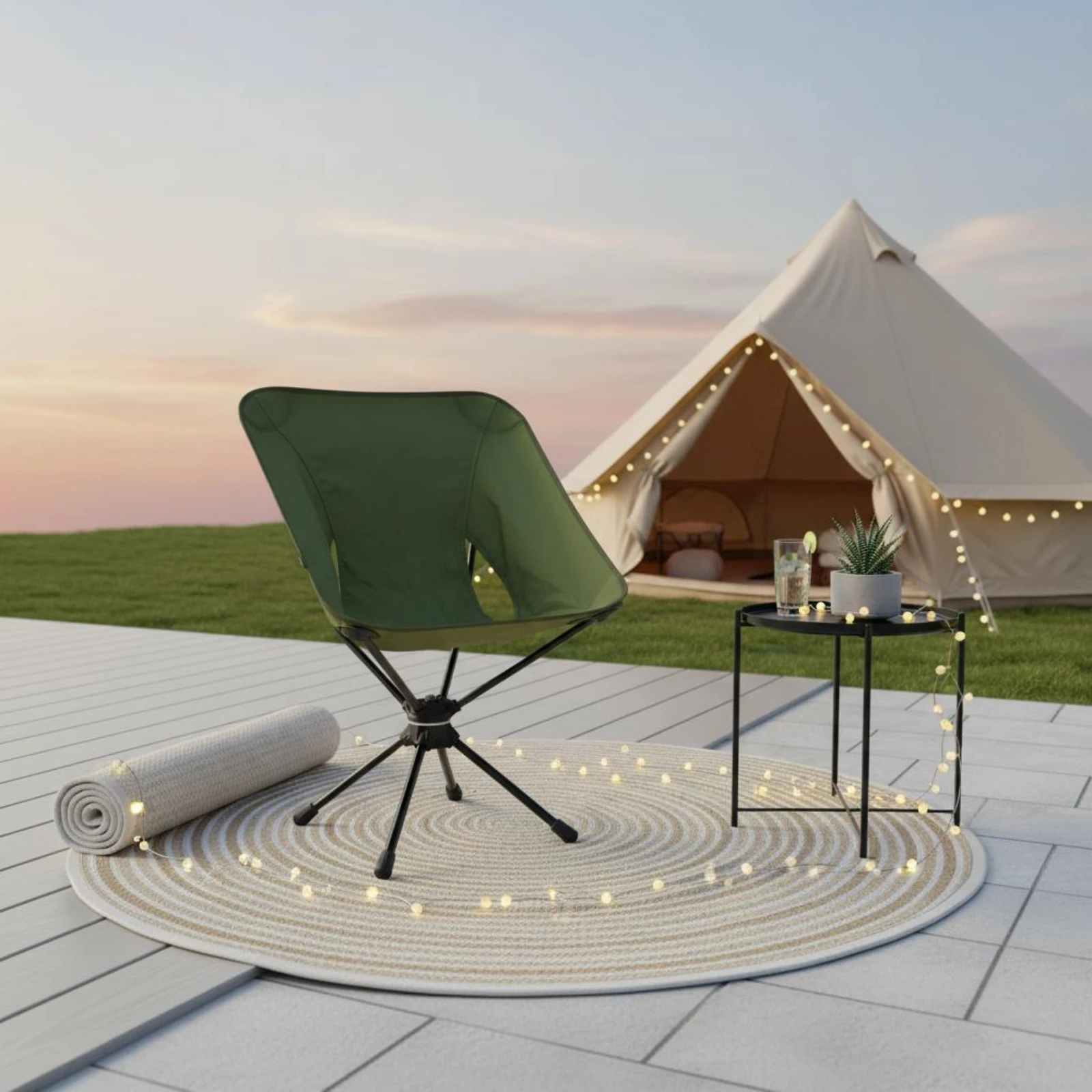 

360 Swivel Camping Chair Metal Frame Compact Travel Chair Cutout Sides for Campers