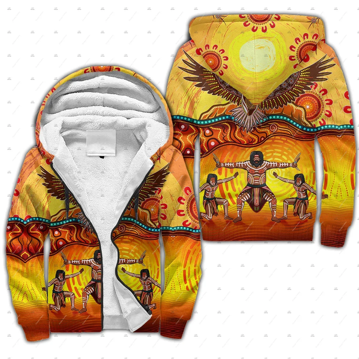 

Australia kangaroo Aborigine Retro Indigenous Tattoo Vintage 3DPrint Harajuku Casual Winter Thicker Fleece Zip Hoodies Jacket X3