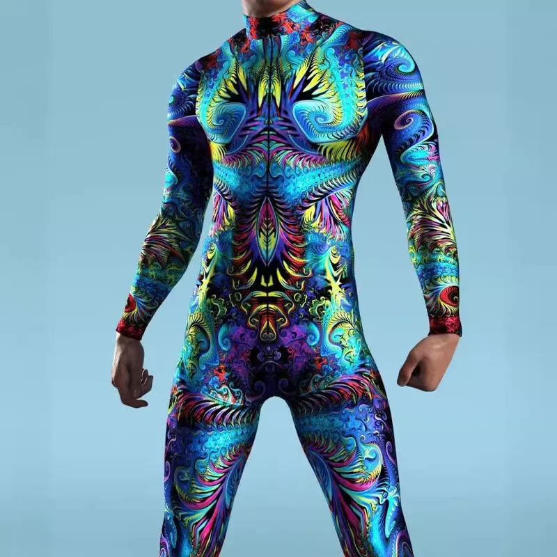 Holloween Multicolour Printing Bodysuit Party Kid Men Jumpsuits Machine Zentai Skinny Costume Festival Outfit Catsuit Front