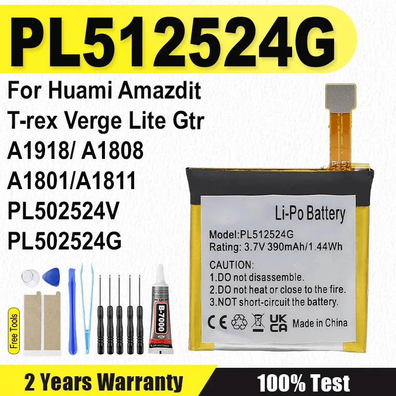 Leistungsstarker neuer Akku für Huami AMAZFIT T-rex Verge Lite Gtr Smart Watch Batterie PL502524V PL512524G A1801 A1811 A1918 A1808